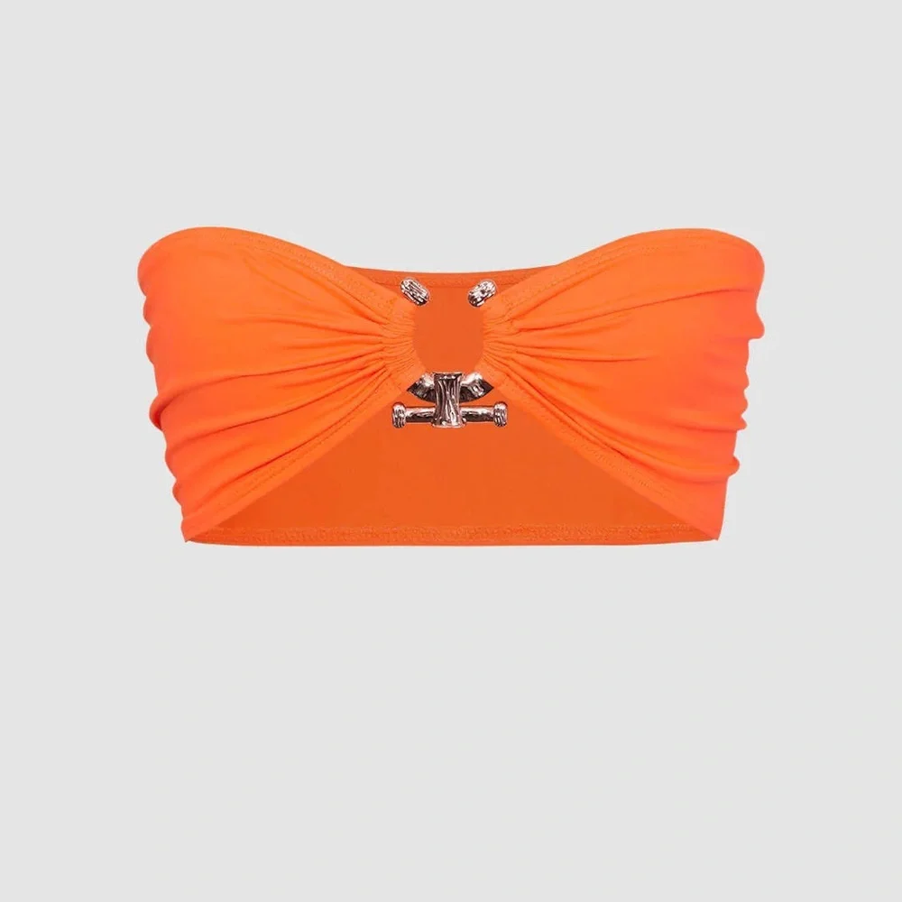 ☀️ Neon Pink Asymmetrical Skirt & Orange Bandeau Top 💕 - Picture 5 of 6